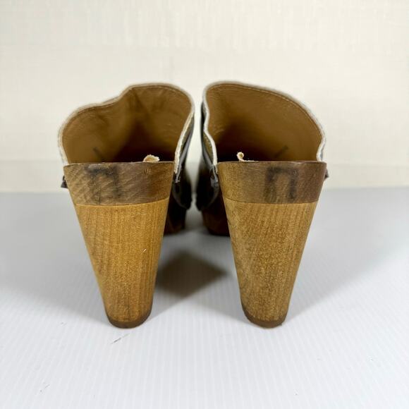 SANITA Embossed Leather Wooden Heel Clogs Size 39 Yellow Boho Festival Hippie - Picture 11 of 16